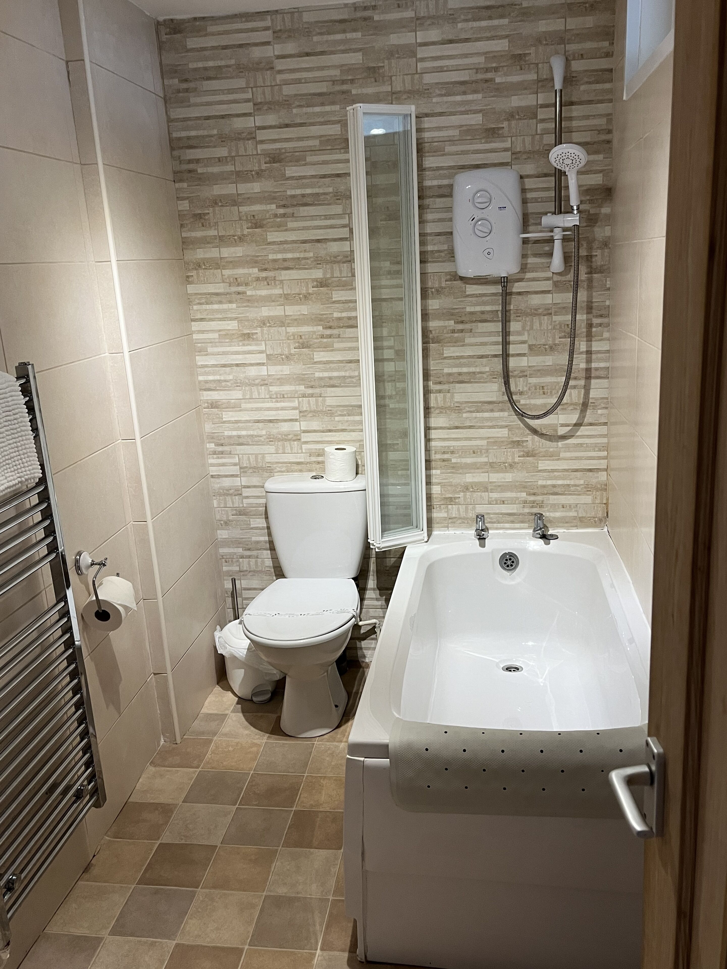 Shower, soap, toilet paper