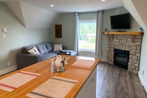 TV connectée, cheminée, livres