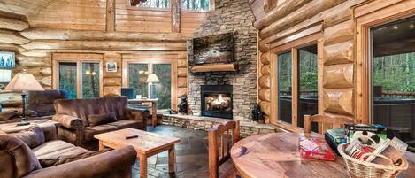 TV connectée, cheminée, jeux vidéo, livres