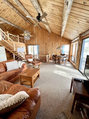 Smart-tv, een open haard en een dvd-speler