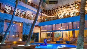 2 outdoor pools, open 9:00 AM to 8:00 PM, pool loungers