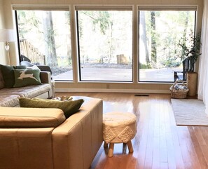 Smart TV, fireplace, DVD player, table football - Mid century riverfront cabin. Hot tub, Pet friendly, Riverview (Sandy)