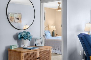 2 bedrooms, desk, iron/ironing board, travel crib