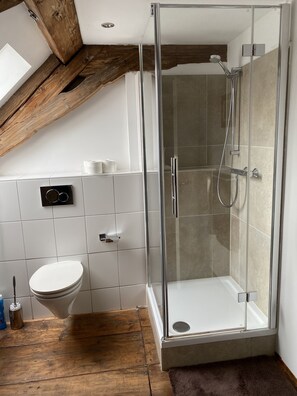 Shower, hair dryer, towels, soap - Loft apartment in the BENEFIZIUM Anno 1713 (Denklingen)