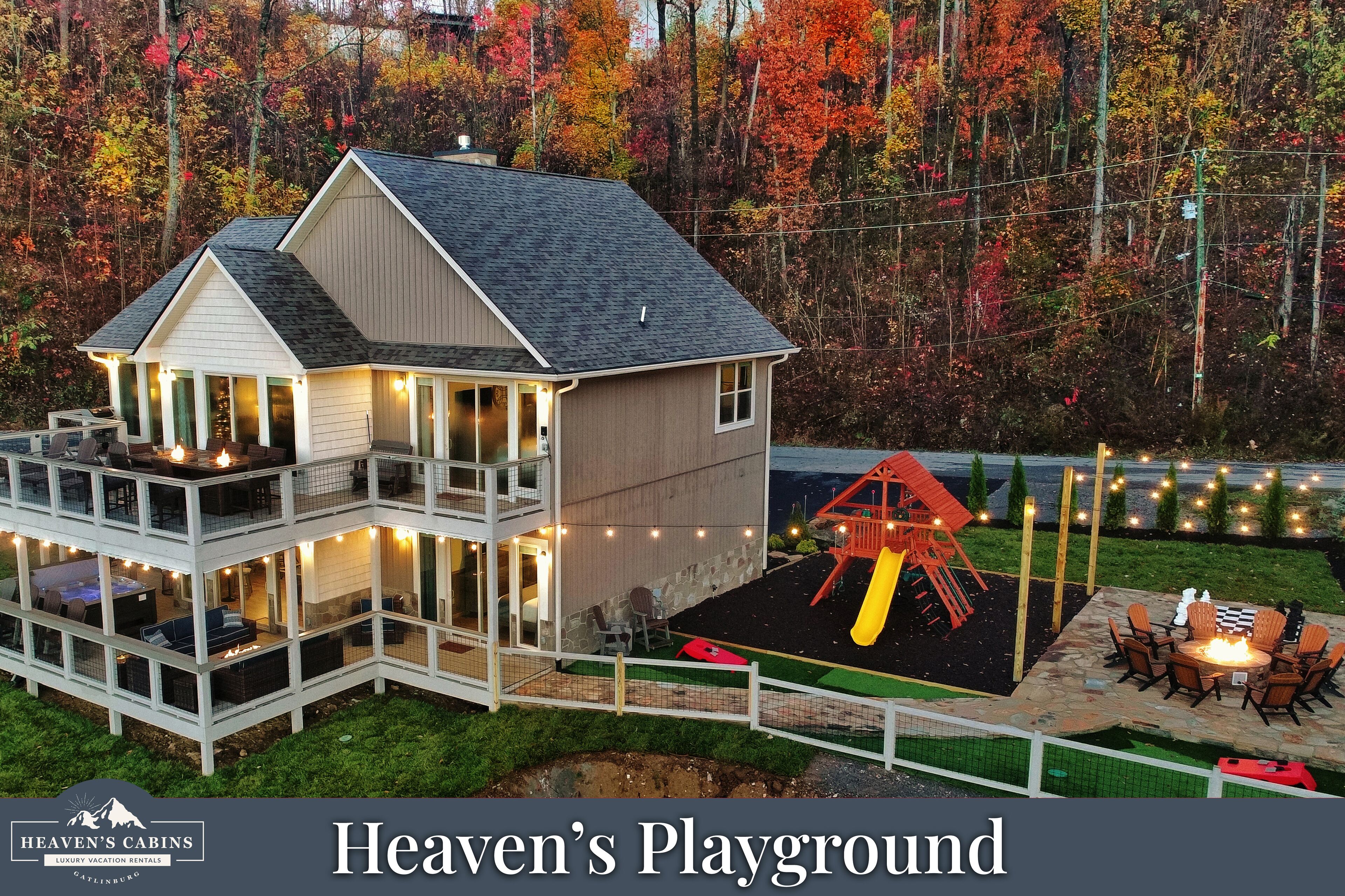 AMAZING Luxury Cabin! Stunning Views! Fire Pits! Playground! Theater! Game Room!