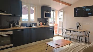 Apartamento panorámico, baño privado, vistas al parque (USAP Cinéma) | Zona de estar