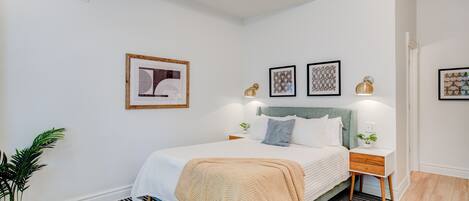 1 bedroom, desk, iron/ironing board, travel cot