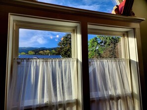 Enjoy a serene view of the surrounding landscape from this room's window.