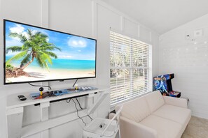 Smart TV, fireplace, video games