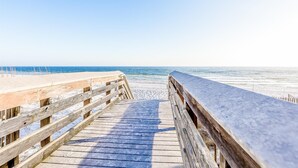 A wooden boardwalk leading to a beach with a clear view of the ocean. - Ocean View ☀️1 Lot from the Gulf | 52 10-Star Reviews | Beach Gear ☀️Comm Pool (Santa Rosa Beach)