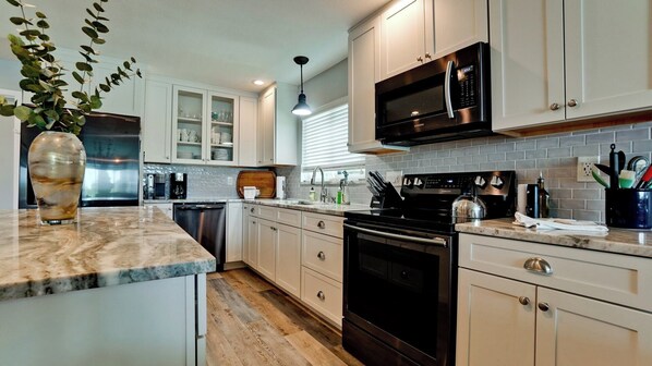 Fridge, microwave, oven, dishwasher