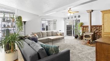 Smart TV, fireplace, video games, foosball