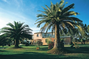 Relax amidst lush palm trees and Mediterranean architecture.