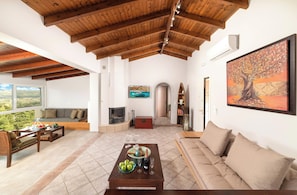 Grand Villa | Living area | 40-inch TV with satellite channels, fireplace - Villa Chrysallis (Apokoronas)