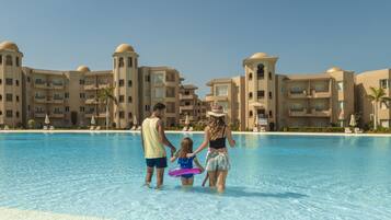 2 outdoor pools, open 9:00 AM to 5:00 PM, pool umbrellas, pool loungers