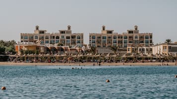 Private beach, sun loungers, beach umbrellas, beach volleyball