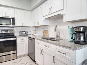 Fridge, microwave, oven, dishwasher