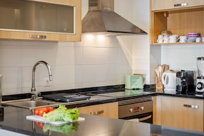 Fridge, microwave, oven, dishwasher