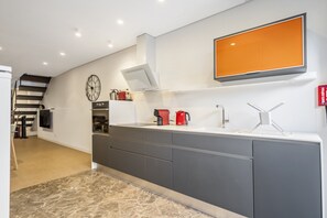 Fridge, microwave, oven, dishwasher