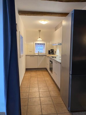 Frigorífico, microondas, horno y placa de cocina