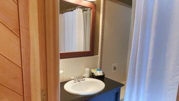 Combined shower/bathtub, free toiletries, hair dryer, towels