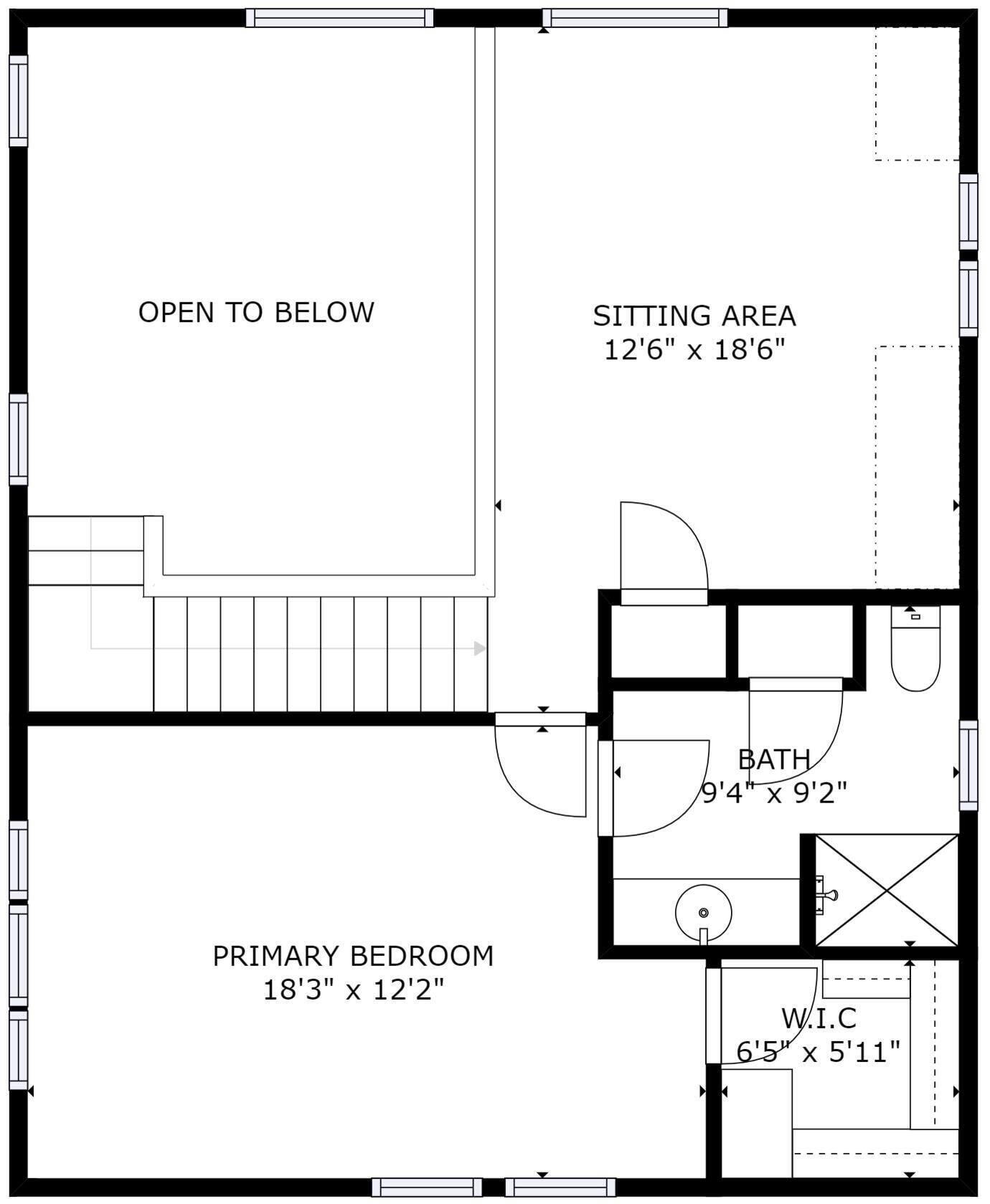 Un plan d’étage comprenant une chambre principale de 5,56 m x 3,71 m, un coin salon de 3,81 m x 5,64 m et une salle de bain de 2,84 m x 2,79 m.
