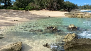 Beach nearby, sun-loungers, beach towels