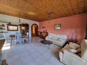 Televisión, chimenea, mesa de ping pong