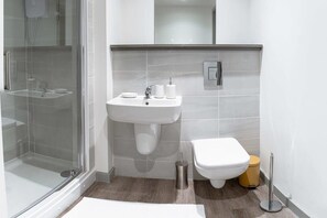 Shower, free toiletries, hair dryer, towels