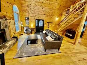 Smart TV, fireplace, DVD player, foosball