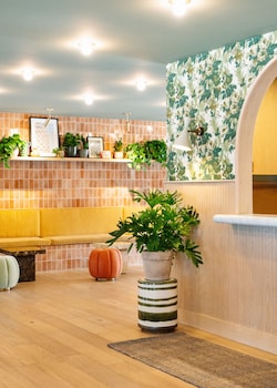 Hotel entrance and lobby at Palihotel Hollywood near Universal Studios