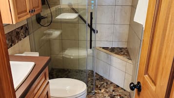 Shower, towels, toilet paper