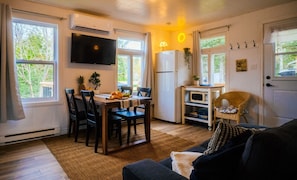 Una televisión, una chimenea