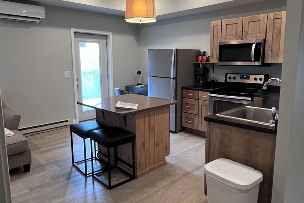 Frigorífico, microondas, horno y placa de cocina