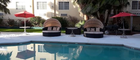 Outdoor pool, pool loungers