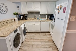 Fridge, microwave, coffee/tea maker, toaster