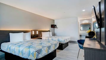 Desk, laptop workspace, free WiFi, bed sheets