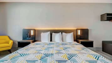 Desk, laptop workspace, free WiFi, bed sheets