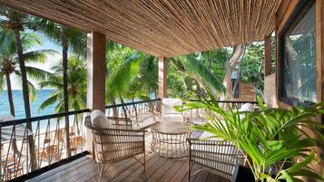 Habitació doble de luxe, 1 dormitori, terrassa, vistes a la platja | Terrassa o pati