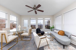 Smart TV, fireplace, table football