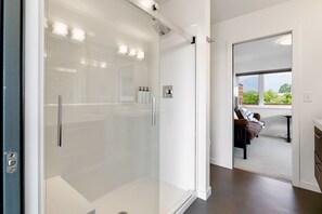 Douche, séchoir à cheveux, serviettes fournies, savon