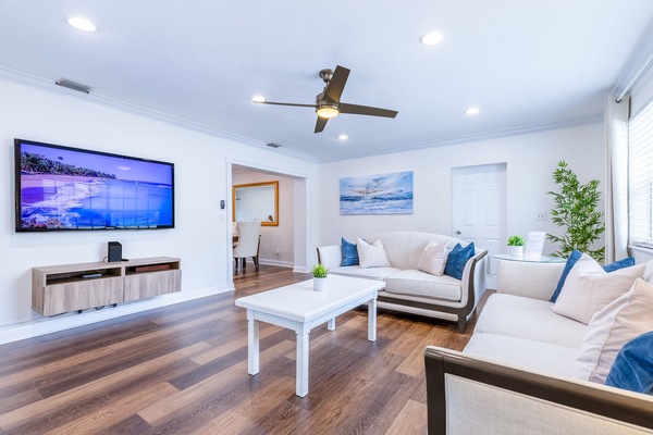 TV, fireplace, printers