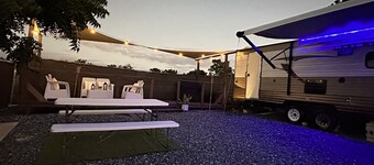 Enjoy a cozy space in a RV Camper w/hot tub, near beaches.