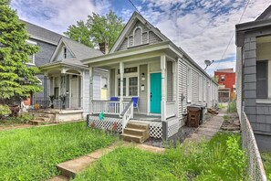 Relax on the inviting front porch with a set of comfortable chairs.
