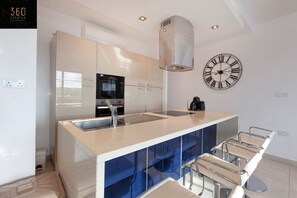 Fridge, microwave, oven, dishwasher