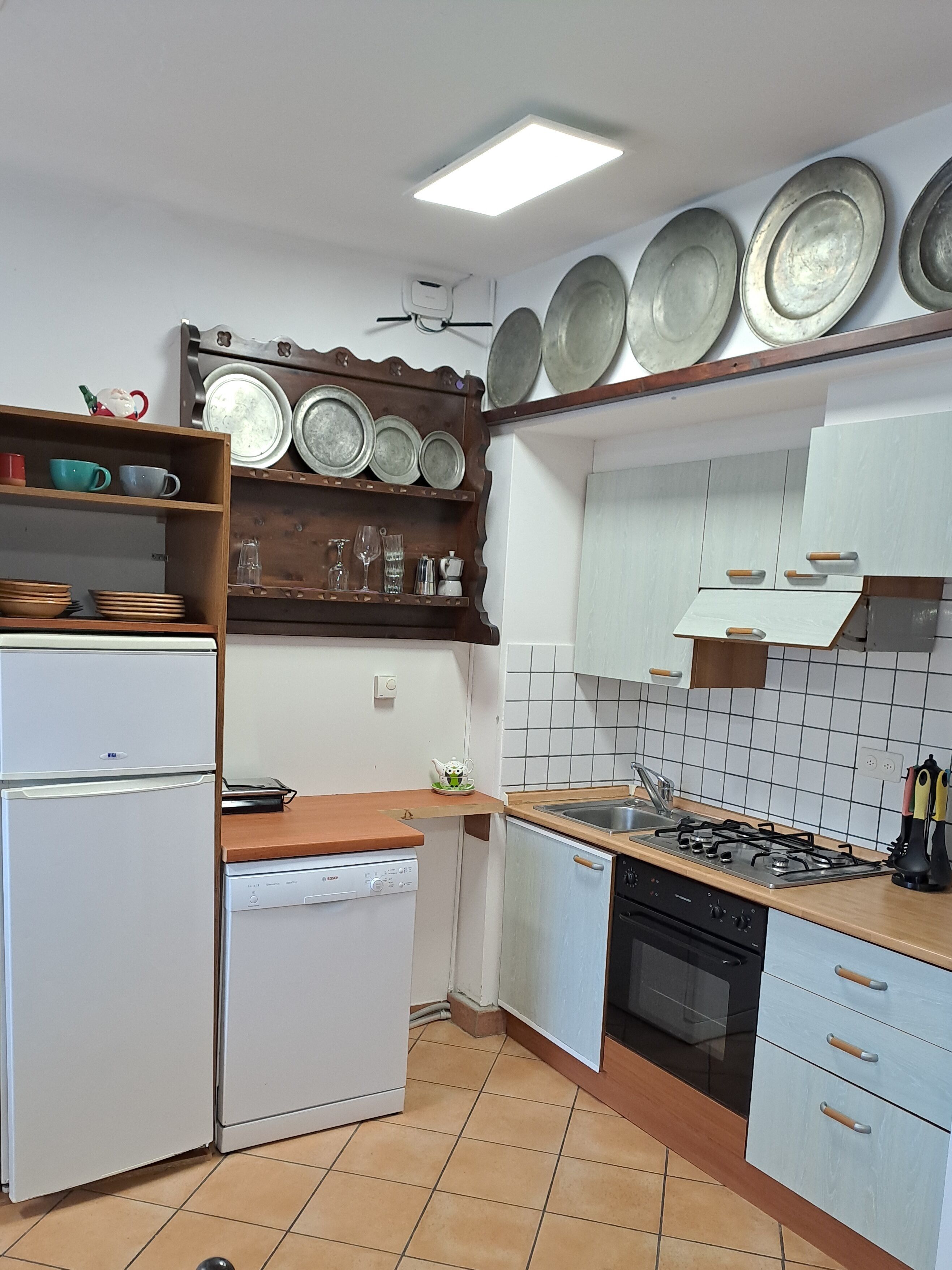 Frigorífico, microondas, horno y placa de cocina