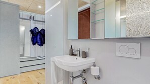 Estudio Deluxe | Baño | Regadera, secadora de cabello, toallas, jabón 