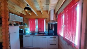 Una cocina compacta con armarios de madera, un lavamanos y una estufa.