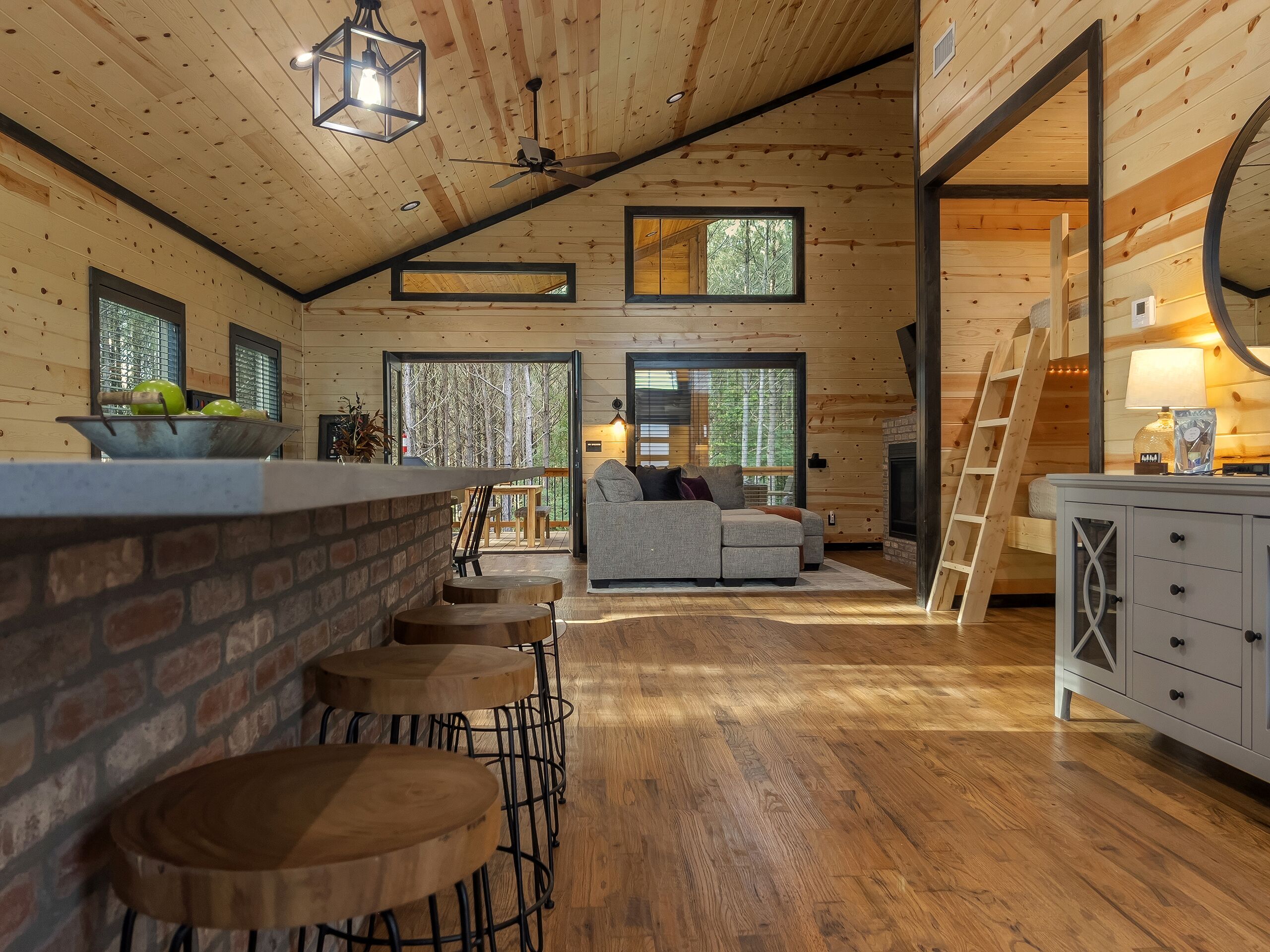 Smart TV, fireplace, table football, books