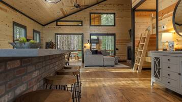 Smart TV, fireplace, table football, books